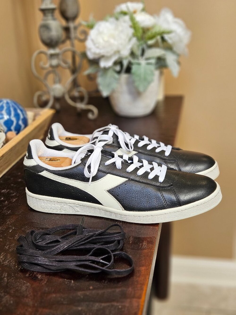 Diadora Men's Game Waxed Low Leather Sneakers, Black, Sz 12.5